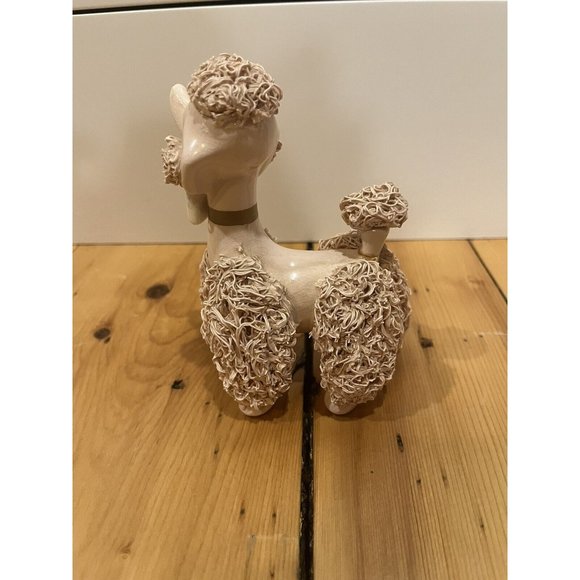 Vintage Pink Porcelain Spaghetti Picky Poodle Figurine MCM With Polkadot Bow Tie - Picture 5 of 8